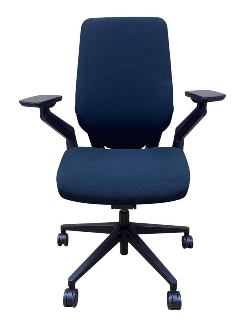 Grade A Steelcase Gesture office chair in navy – front view