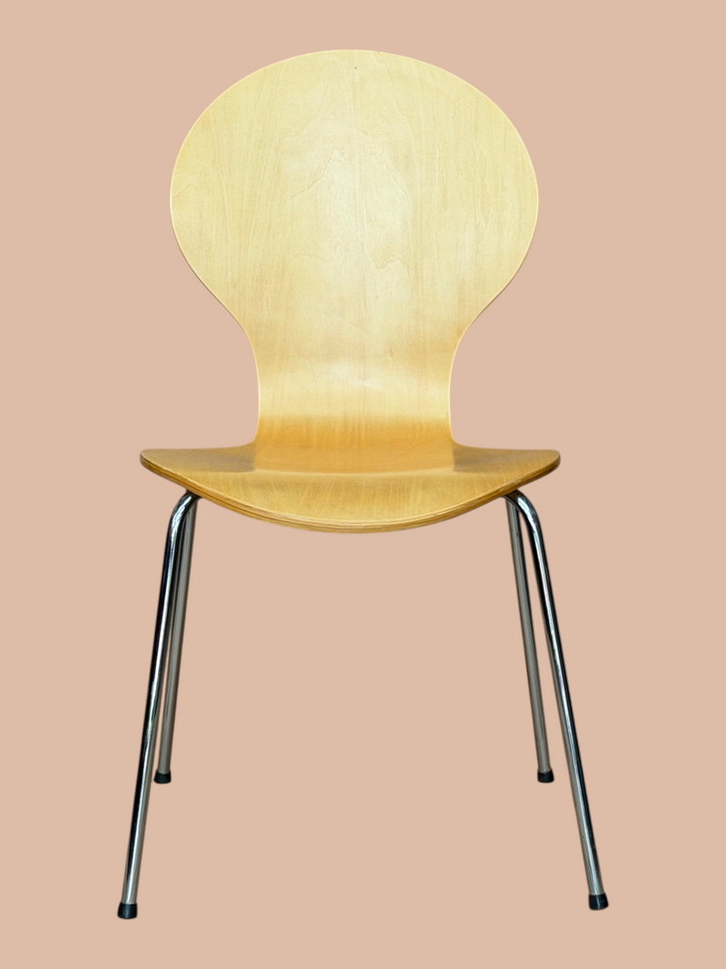Refurbished Broadstock wooden dining stacking chair front view