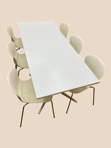 White Meeting Table with 6 Fritz Hansen NAP Stacking Chairs – Cream image 3