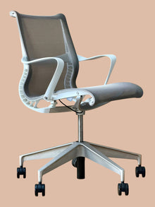 Refurbished Herman Miller Setu Mesh Chair – White Frame, Grey Mesh image 1