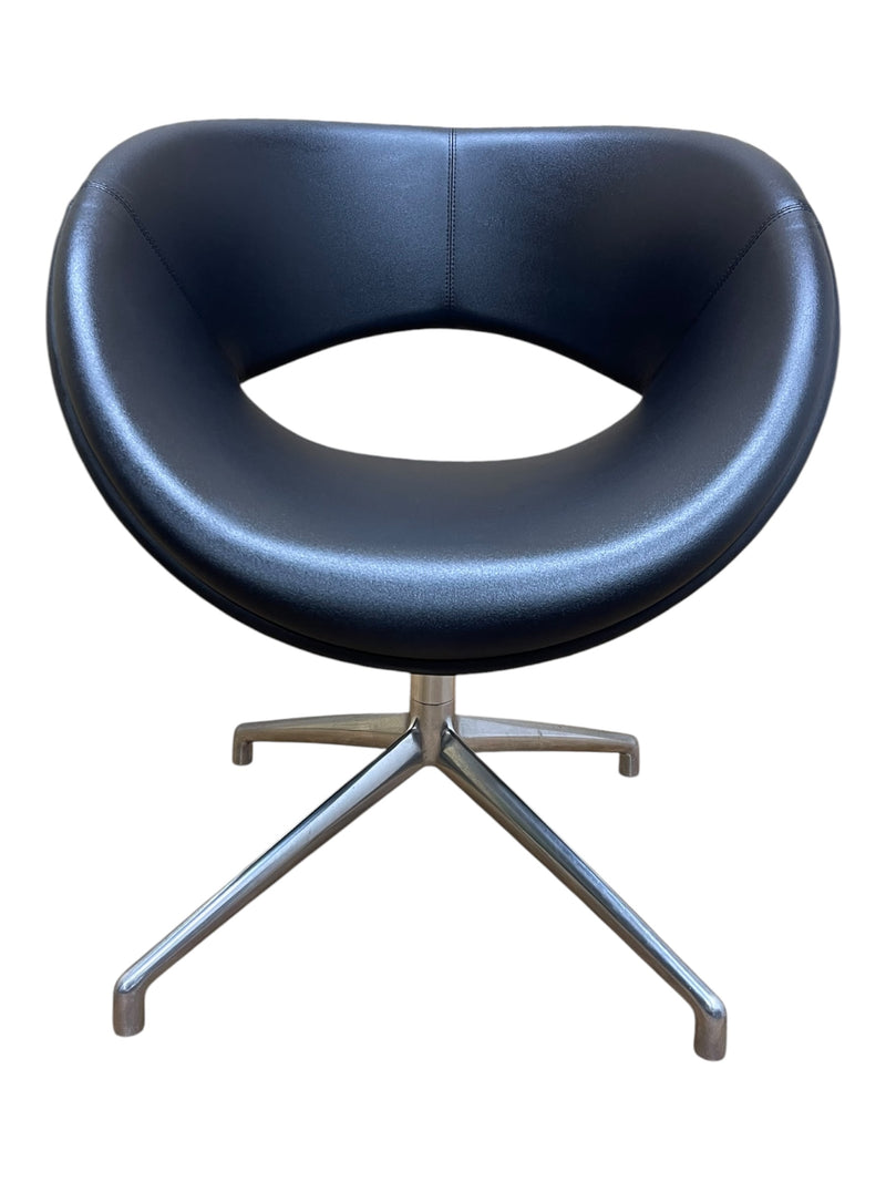 Refurbished Boss Design Happy black leather swivel lounge chair