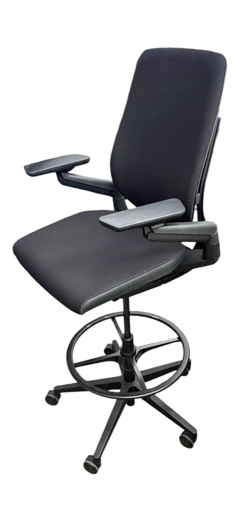 Grade A Steelcase Gesture draughtsman chair in black – angled front view