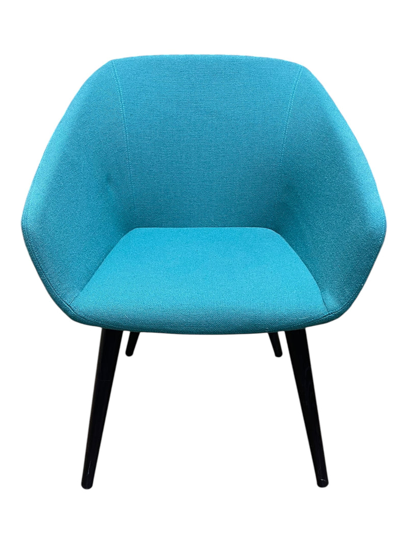 Refurbished Elite green upholstered lounge chair with black legs