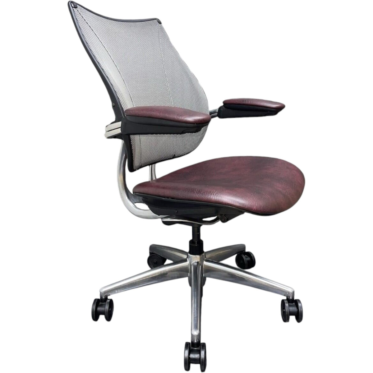Humanscale Liberty Ergonomic Office Chair – Distressed Red/Burgundy Leather – Chrome Frame