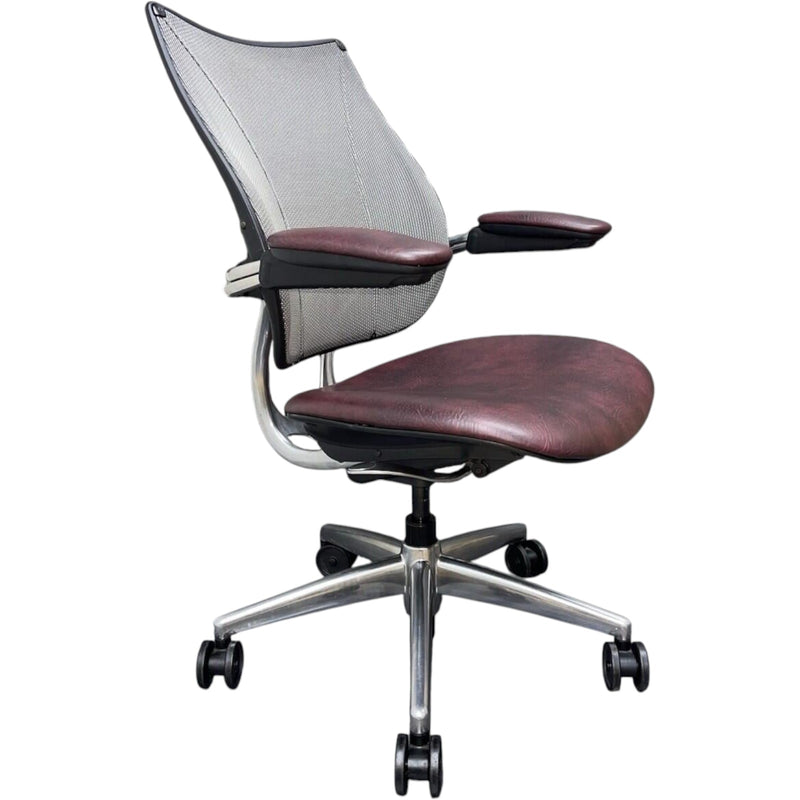 Humanscale Liberty Ergonomic Office Chair – Distressed Red/Burgundy Leather – Chrome Frame