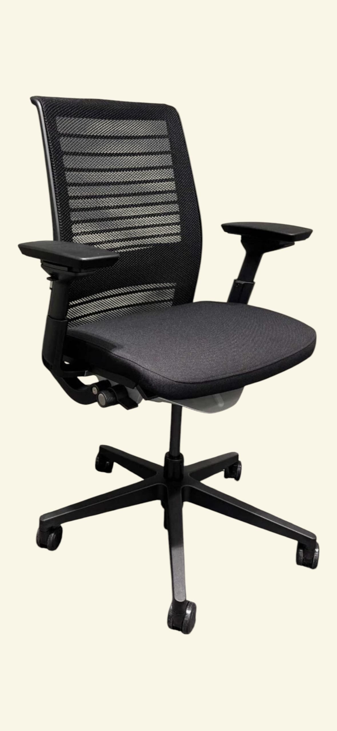 Refurbished Steelcase Think V2 Mesh Office Chair – Black, 4D Arms & Lumbar