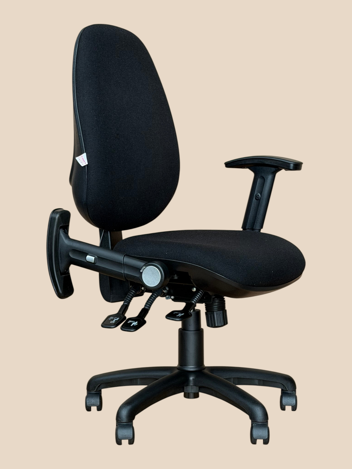 Refurbished Black Padded Operator Chair with Folding Arms