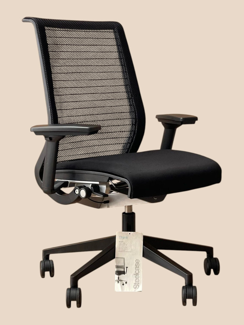 Steelcase Think V1 Black Mesh Ergonomic Chair – front three-quarter view