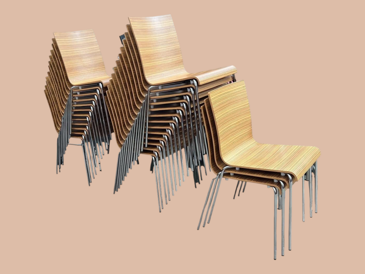 Refurbished Pedrali Kuadra Dining Chairs – Striped Wood, Set of 2