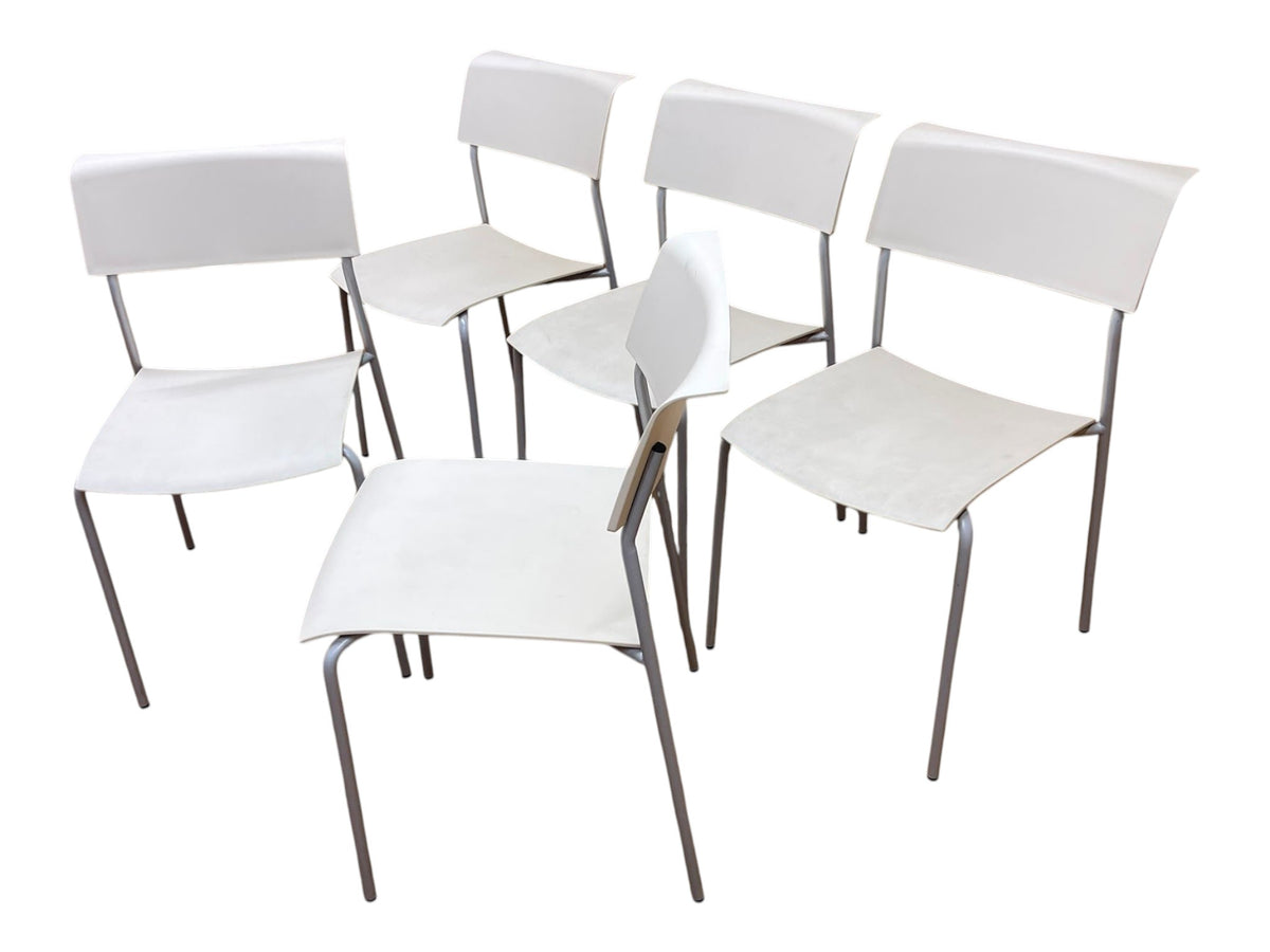 Set of 5 Refurbished Allermuir Stacking Chairs – White