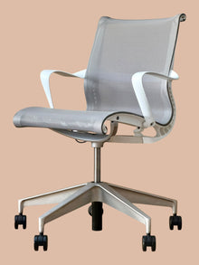 Refurbished Herman Miller Setu Mesh Chair – White Frame, Grey Mesh image 5