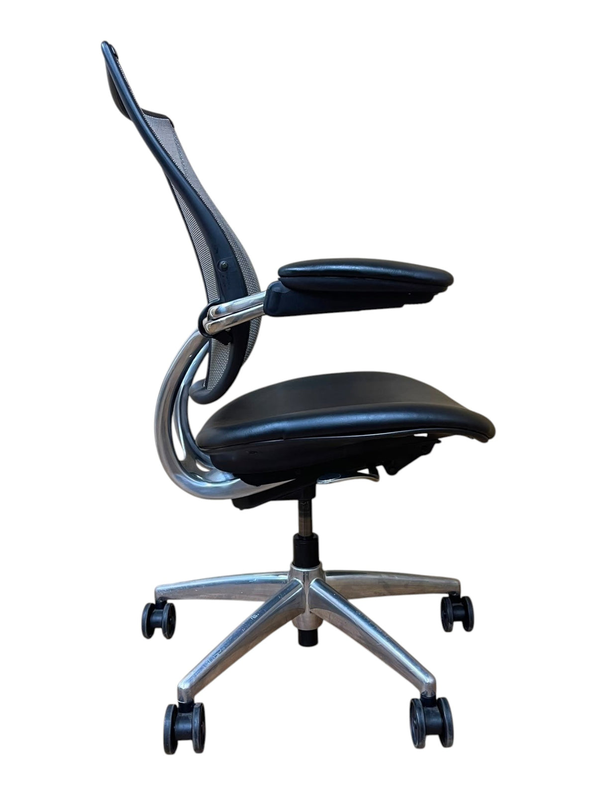 Refurbished Humanscale Liberty Mesh Chair – Black Leather & Polished Frame