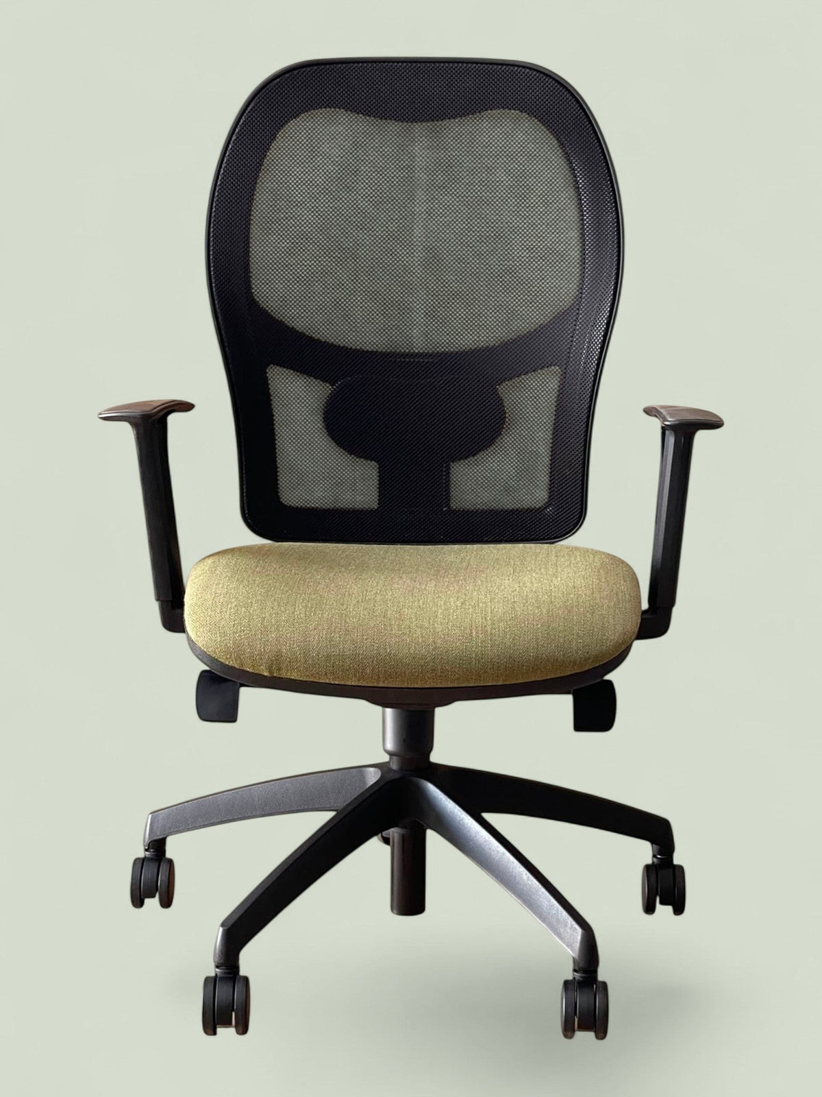 Ergonomic Mesh Back Operator Chair, Green Fabric Seat, Lumbar Support, Adjustable Arms (Refurbished)