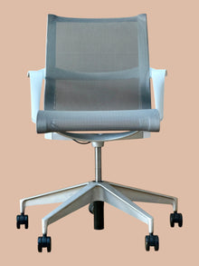Refurbished Herman Miller Setu Mesh Chair – White Frame, Grey Mesh image 2
