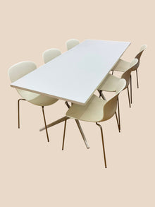 White Meeting Table with 6 Fritz Hansen NAP Stacking Chairs – Cream image 5