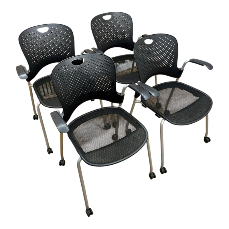 Herman Miller Caper Stackable Chairs With Wheels And Armrests