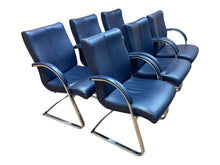 Set of 6 William Hands Blue Leather Cantilever Conference Chairs image 1
