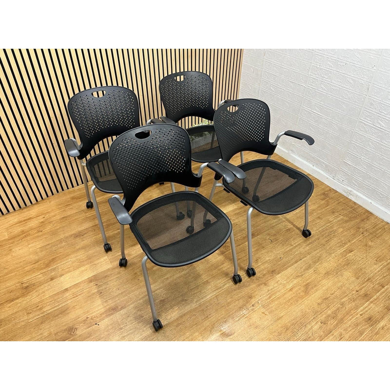 4 X Herman Miller Caper Stackable Chairs With Wheels And Armrests - UK Delivery