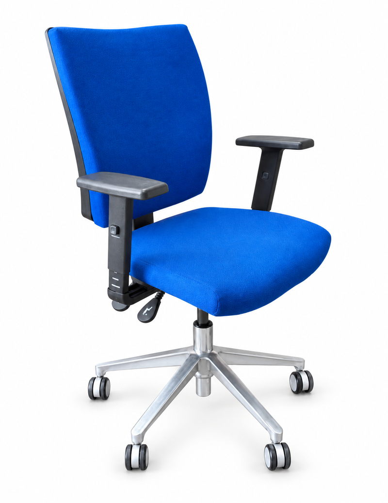 Connection blue fabric ergonomic task chair – front-left view