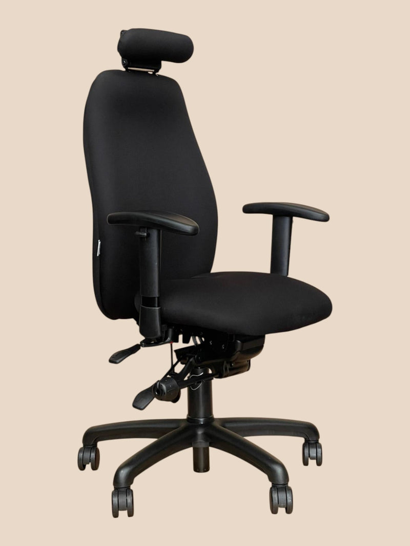 Refurbished Ergochair Adapt DSE chair with headrest, front three-quarter view