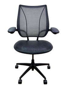 Humanscale liberty - light black distressed leather seat greyish mesh- black frame - refurbished image 4