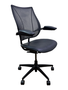 Humanscale liberty - light black distressed leather seat greyish mesh- black frame - refurbished image 5