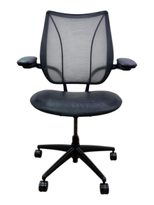 Humanscale liberty - light black distressed leather seat greyish mesh- black frame - refurbished image 1