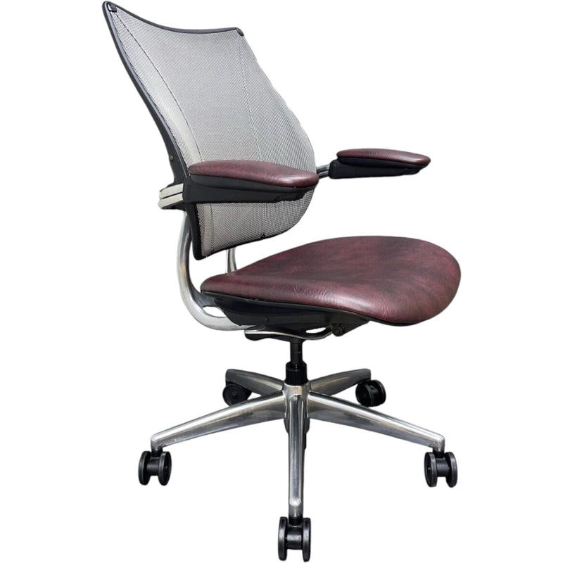 10 x Humanscale Liberty Ergonomic Office Chair – Distressed Red/Burgundy Leather – Chrome Frame