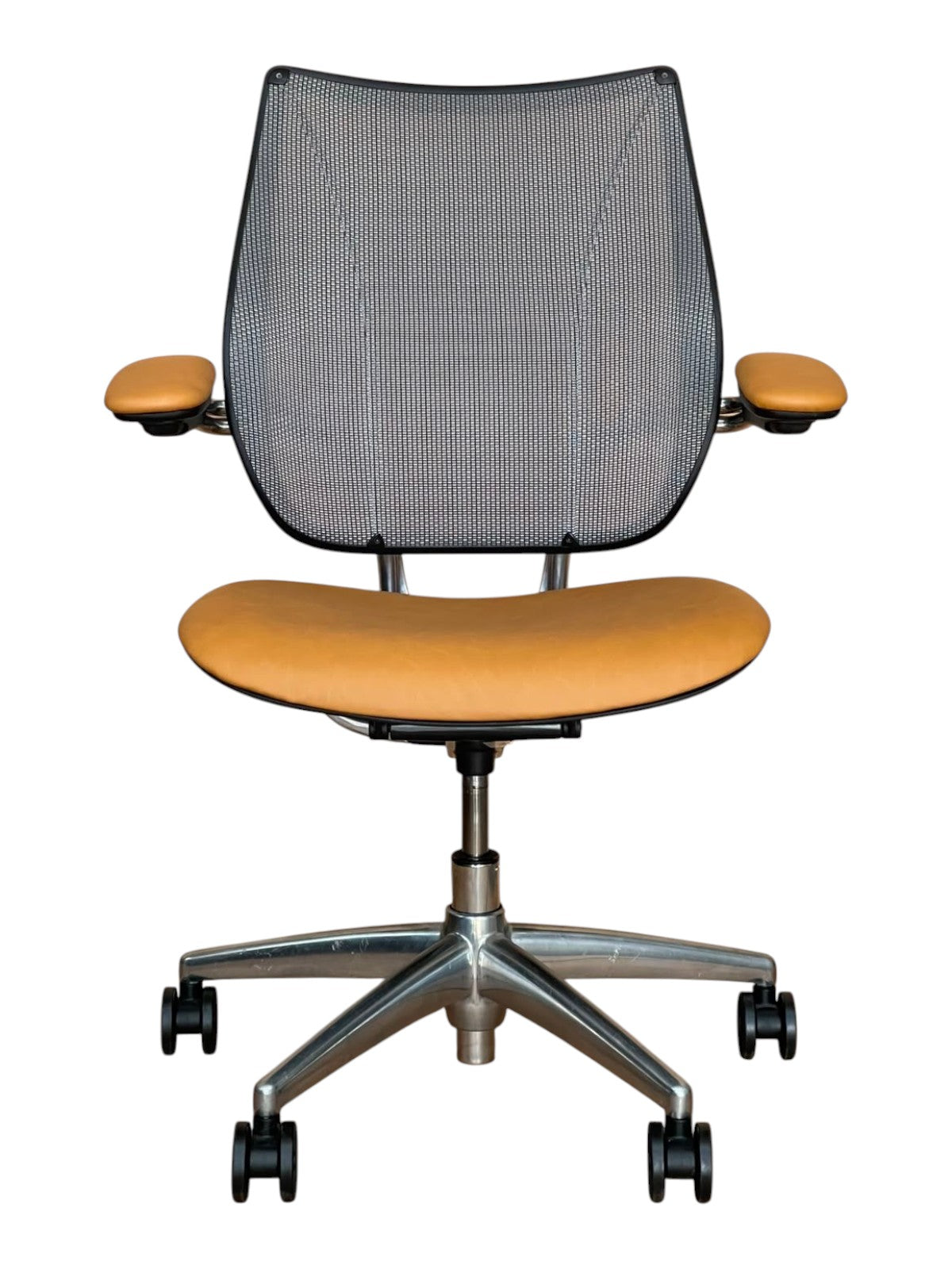 Refurbished Humanscale Liberty Mesh Chair – Tan Leather & Polished Frame