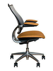 Refurbished Humanscale Liberty Mesh Chair – Tan Leather & Polished Frame image 2
