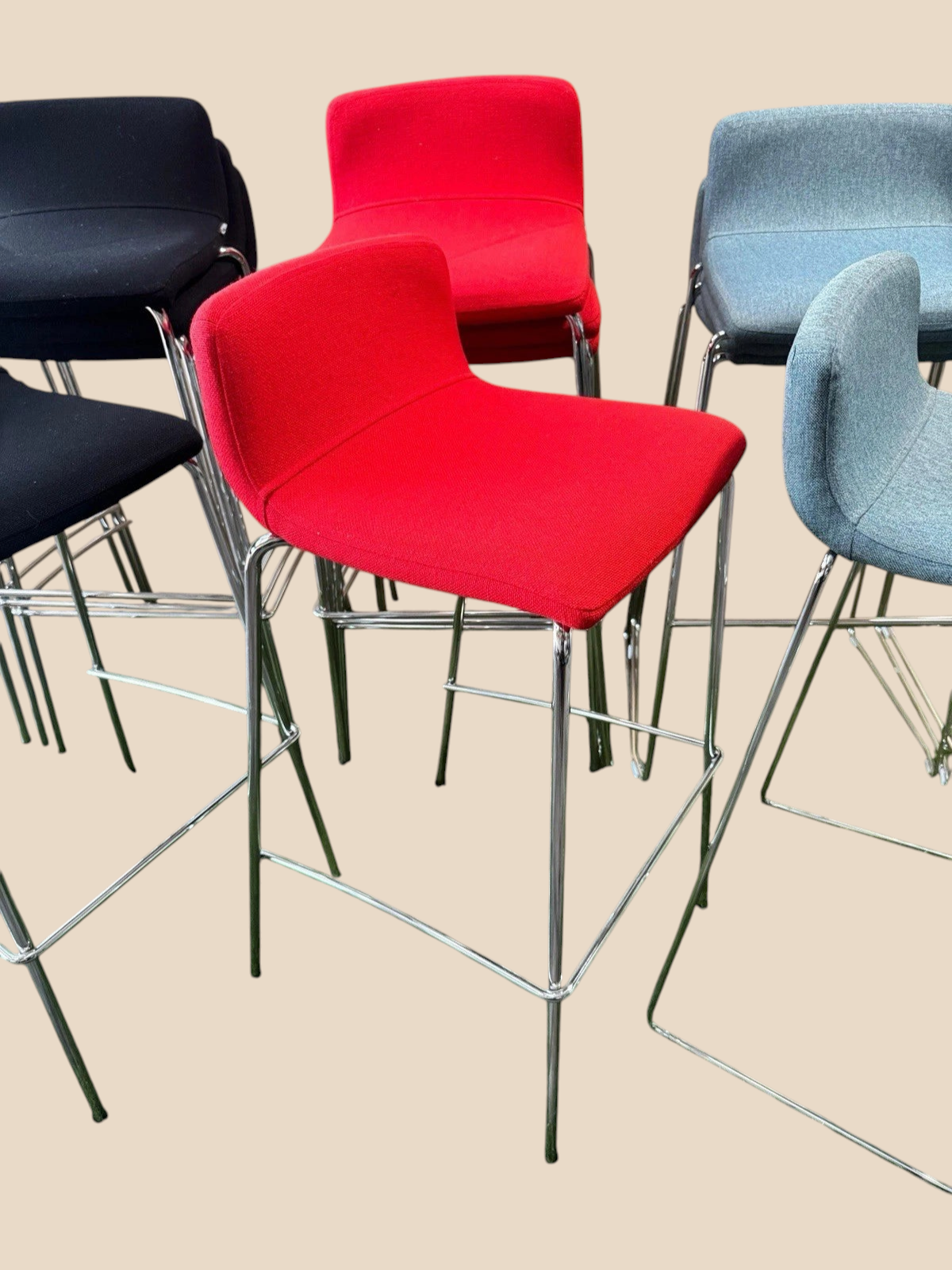 Refurbished Elite Upholstered Bar Stools – Metal Four-Leg Frame