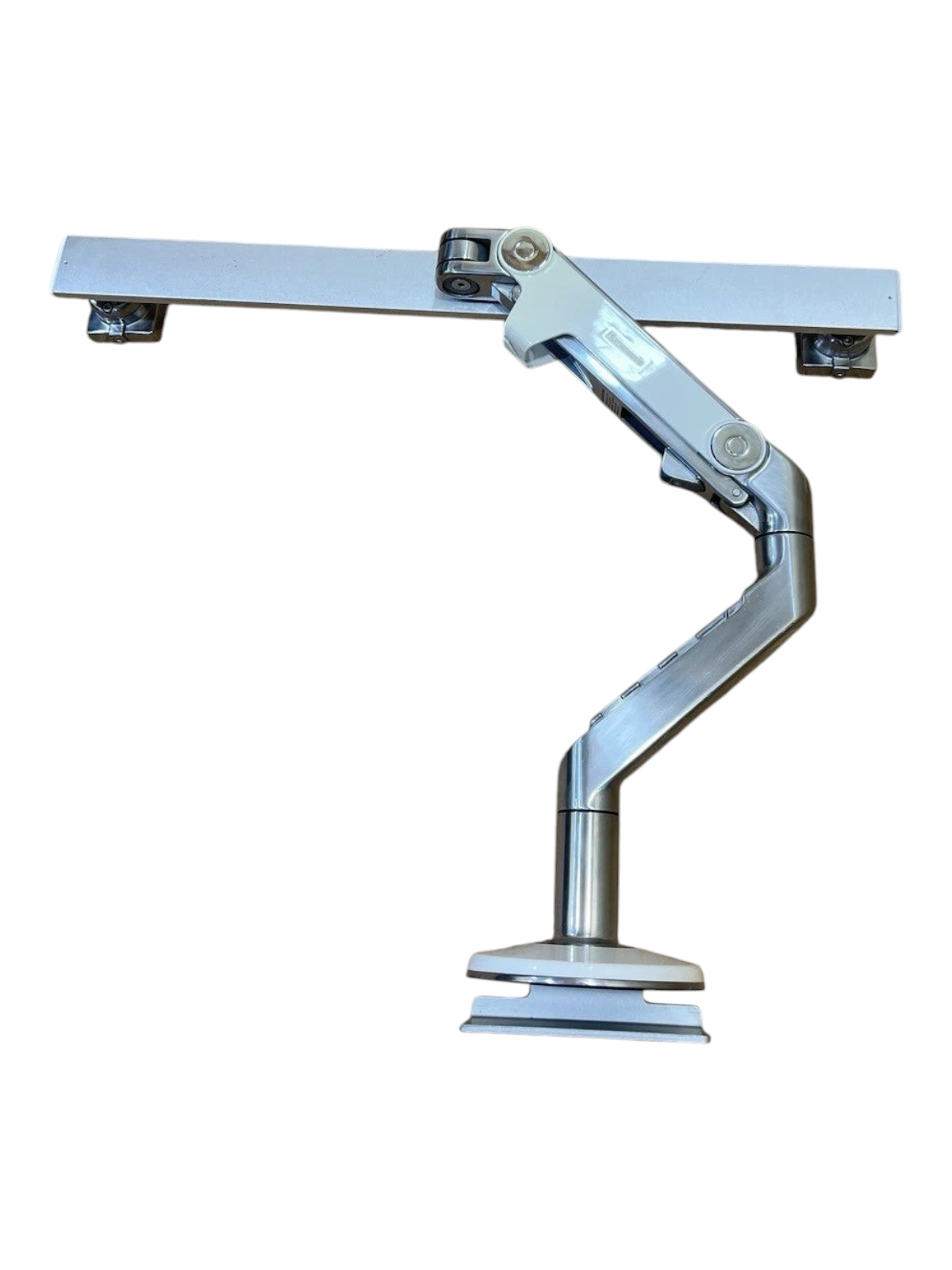 Refurbished Humanscale Dual Monitor Arm Assembly – Silver & White