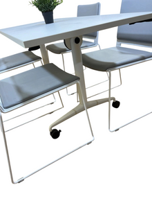 Refurbished White Folding Meeting Table & 4 Upholstered Chairs image 5