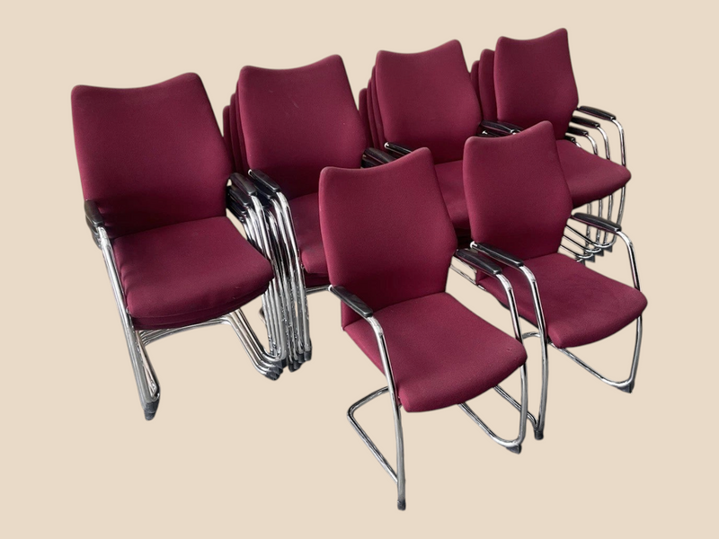 Burgess Stacking Visitor Chairs – Burgundy, Set of 10 – front view of the matching burgundy chairs